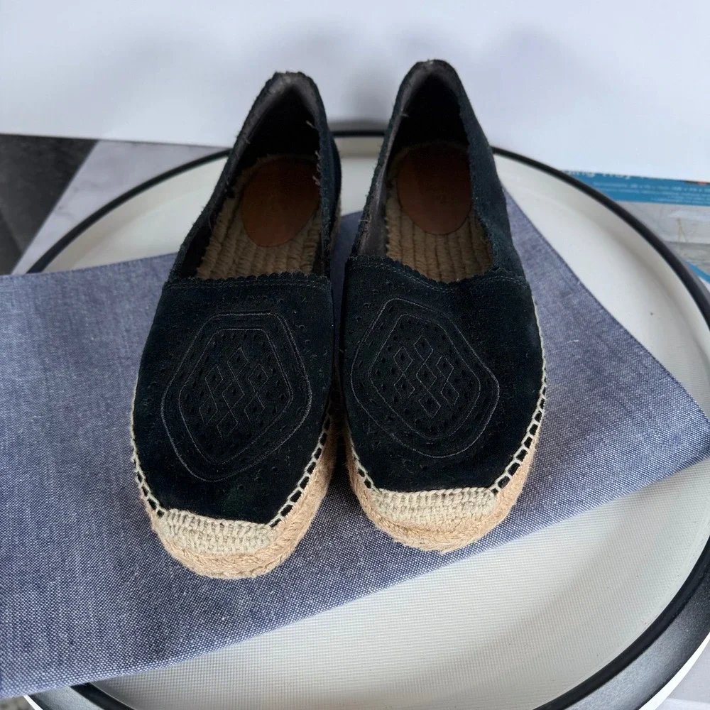 UGG Heidi Espadrille Flats Women 7.5 Black Suede Scalloped Slip‎ On Classic